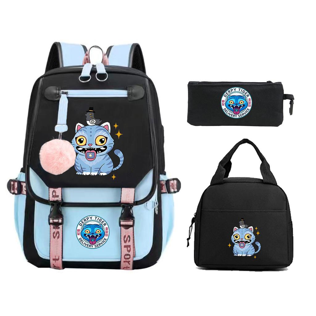 Animation Cartoon Printing Large Capacity Student School Bag Children'S Meal Bag Casual Pencil Bag Three-Piece Set