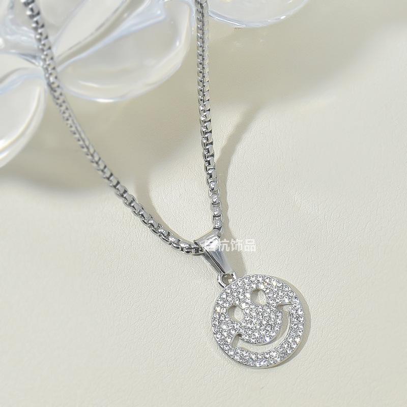 Full Diamond Smiley Necklace Trendy Hip Hop Unisex Long Sweater Chain