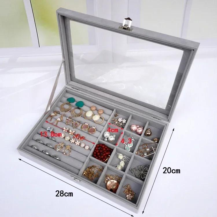 Flannelette Jewelry Box Velvet Glass Ring Earring Jewelry Display Organizer Box Tray Holder Storage Case Sorting Box