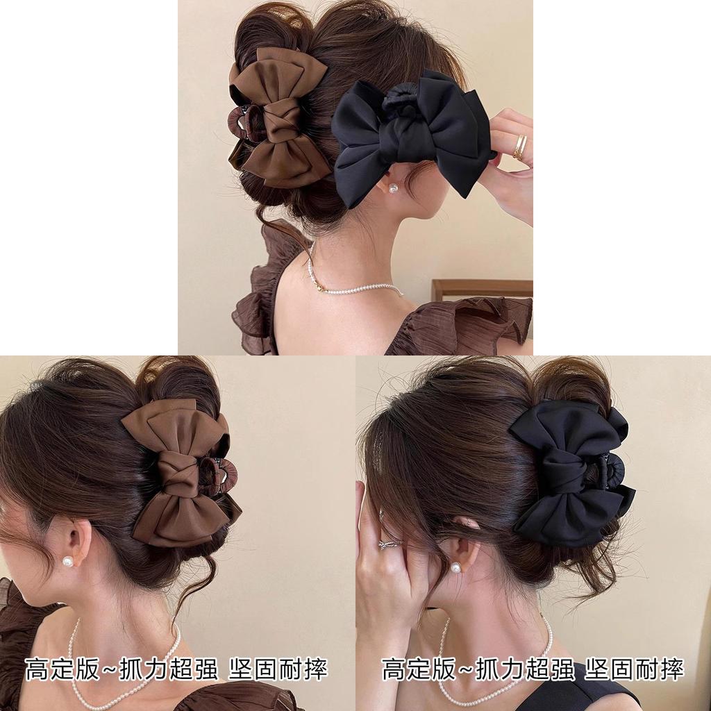 Elegant Satin Bow Hair Clips For Women With Plush Claw Clamp For Daily Use