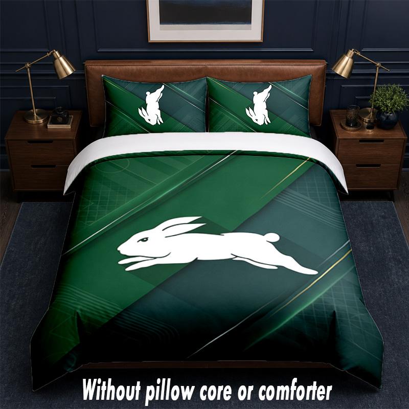 South Sydney Rabbitohs Design Set Biancheria da Letto 1 Copripiumino + 2 Federe Morbido Traspirante Biancheria da Letto per la Casa