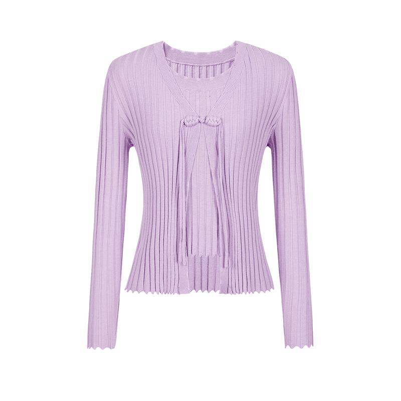 JUZUI Women's New Chinese Style Knitted Cardigan Two-Piece Set