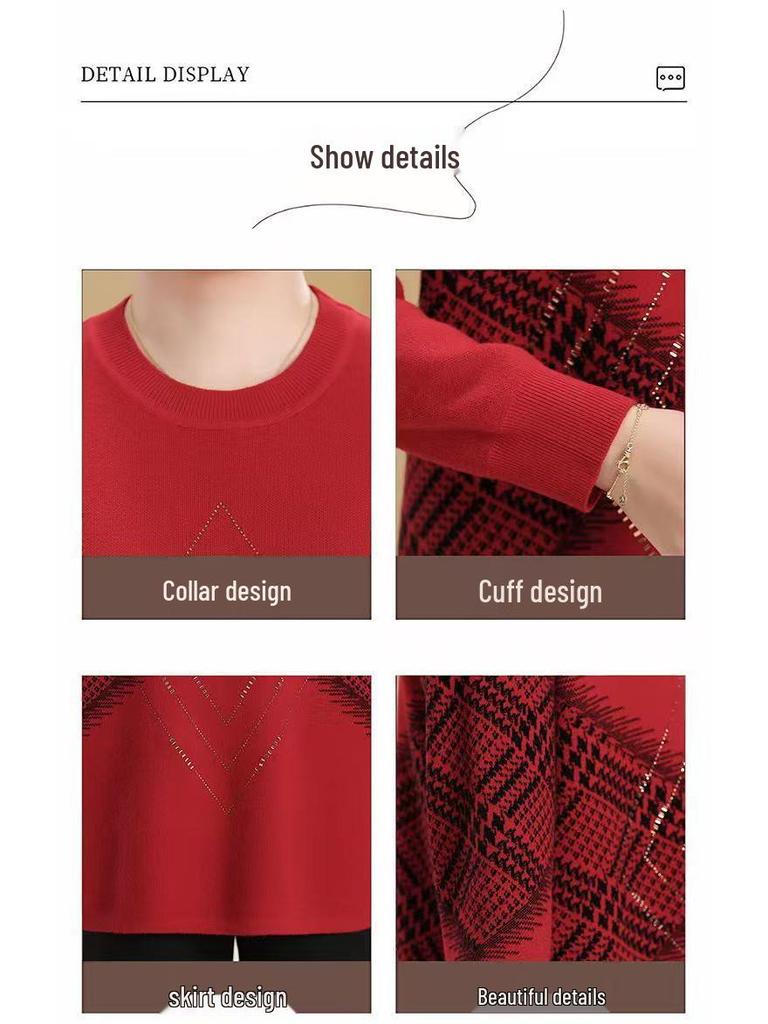 Extra Wide Plus Size Autumn/Winter Wool Pullover Sweater for Middle-Aged and Elderly Women