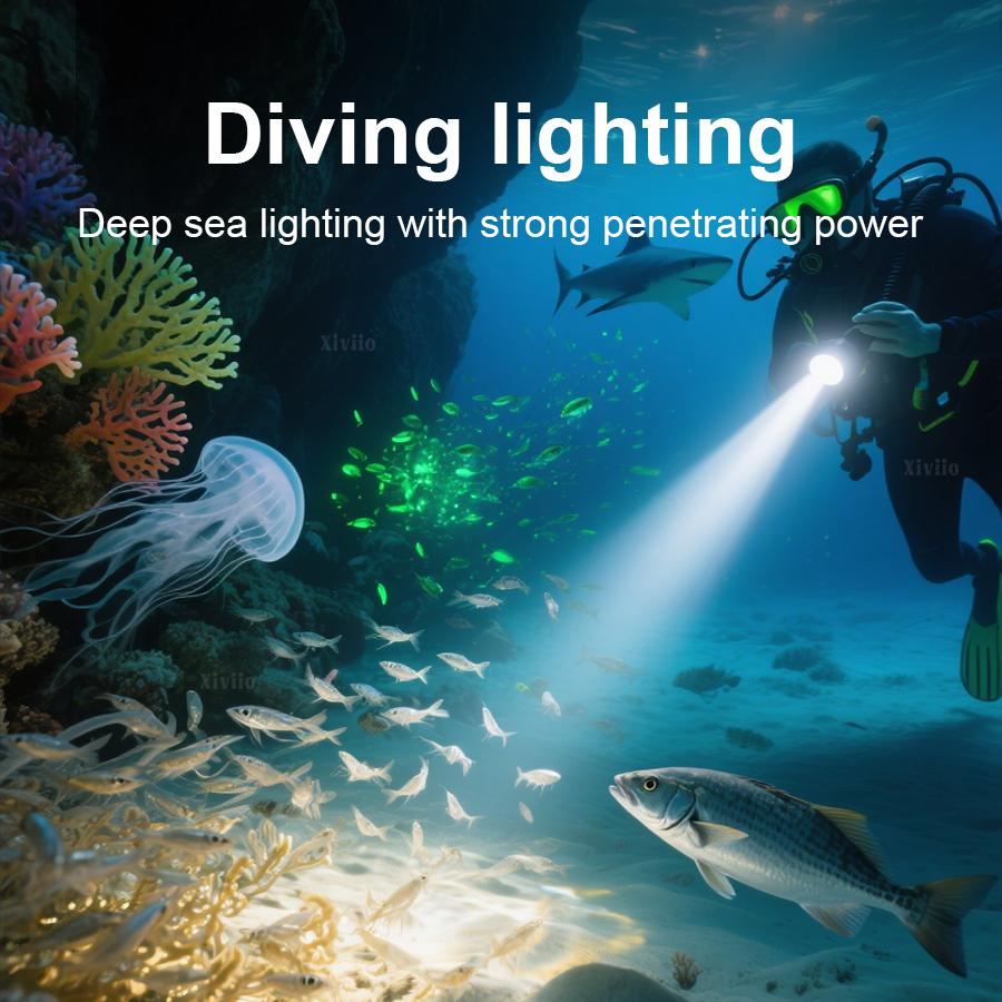 111111LM Professional LED Diving Flashlight Super Bright IPX8 Waterproof Torch Underwater 111M Hunting Fishing Lanterns