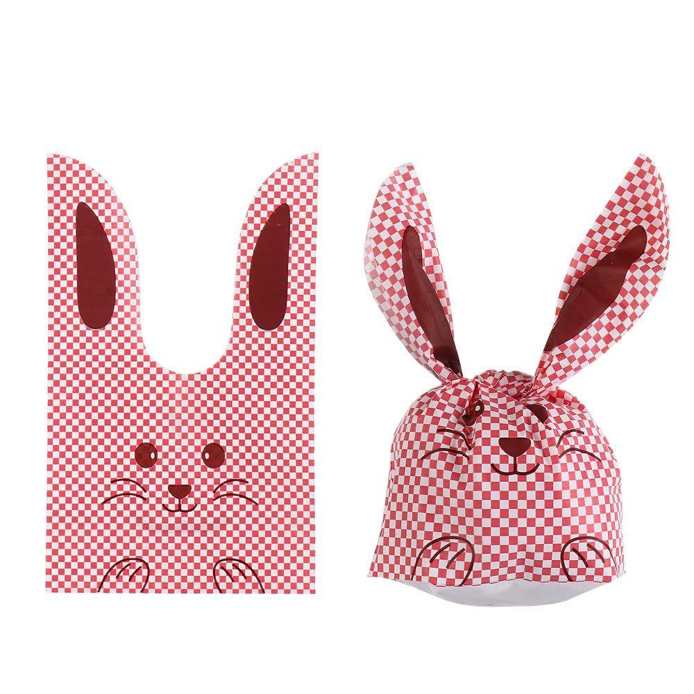 50pcs New Easter Carton Rabbit Ear Bags Plastic Animal Candy Bags For Kids Birthday Biscuits Candy Packaging DIY Gifts Supplies