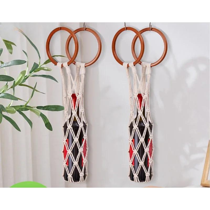 Red Wine Net Bag Cross-border Hand-woven Cotton Rope Red Wine Storage Bohemian Wall-mounted Red Wine Pocket