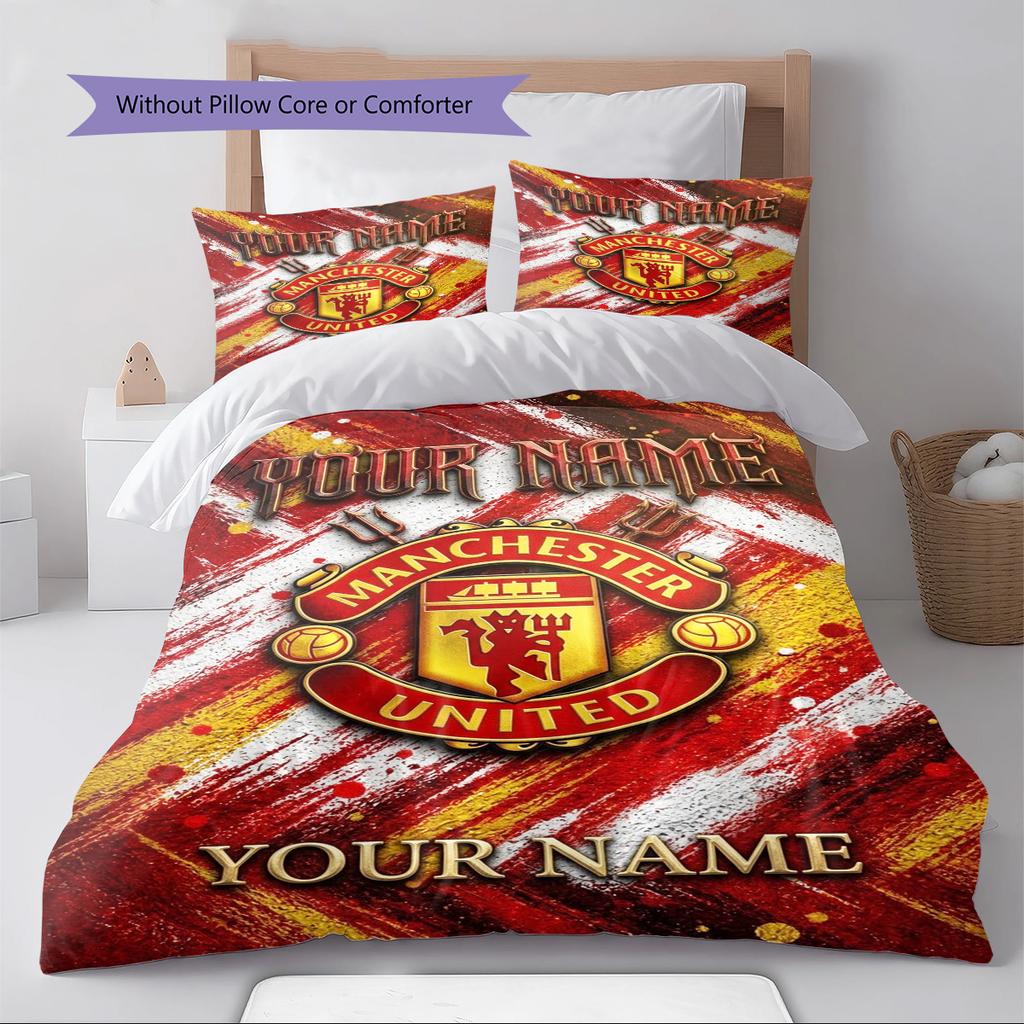 Name Custom Manchester United Pattern Bedding Set Quilt Cover Pillowcase Home Decor Gift (1 * duvet cover + 2 * pillowcase, without core)