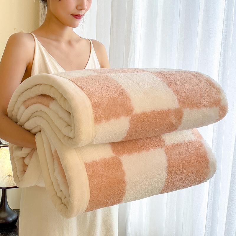 Checkerboard Double Layer Fleece Blanket Autumn Winter Warm Thick Plush Blanket for Bed Single Double Fluffy Soft Throw for Sofa