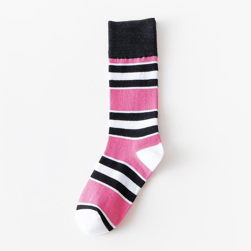 Female Spring and Autumn Classic Assorted Color Stripe Design In The Tube Cotton Socks
