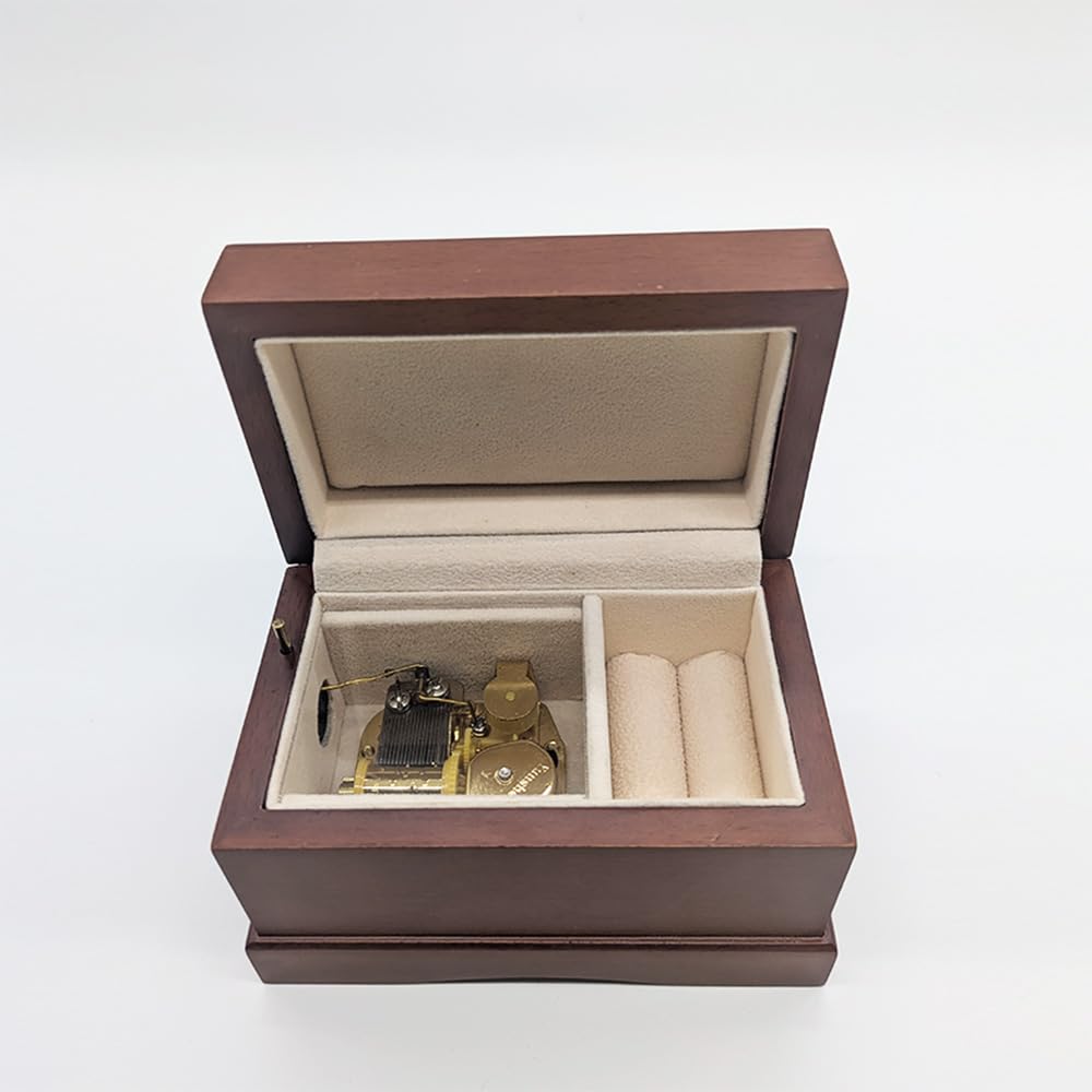 (hej!e) Classic Wooden Jewelry Box with Musical Instrument, Velvet Interior, Perfect for Jewelry Storage, Weddings, Birthdays, and More, Brown
