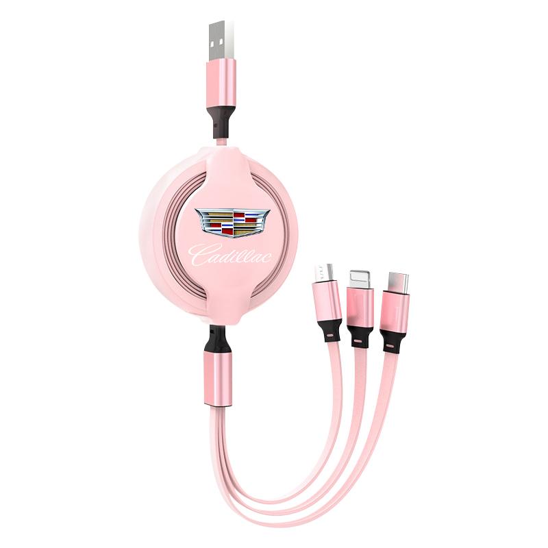 3 In1 Retractable Fast Charge Data Cable USB Android Type-C IPhone Car Accessories For Cadillac XT5 XTS CTS BLS SLS DTS SRX Escalade Tiburon Deville