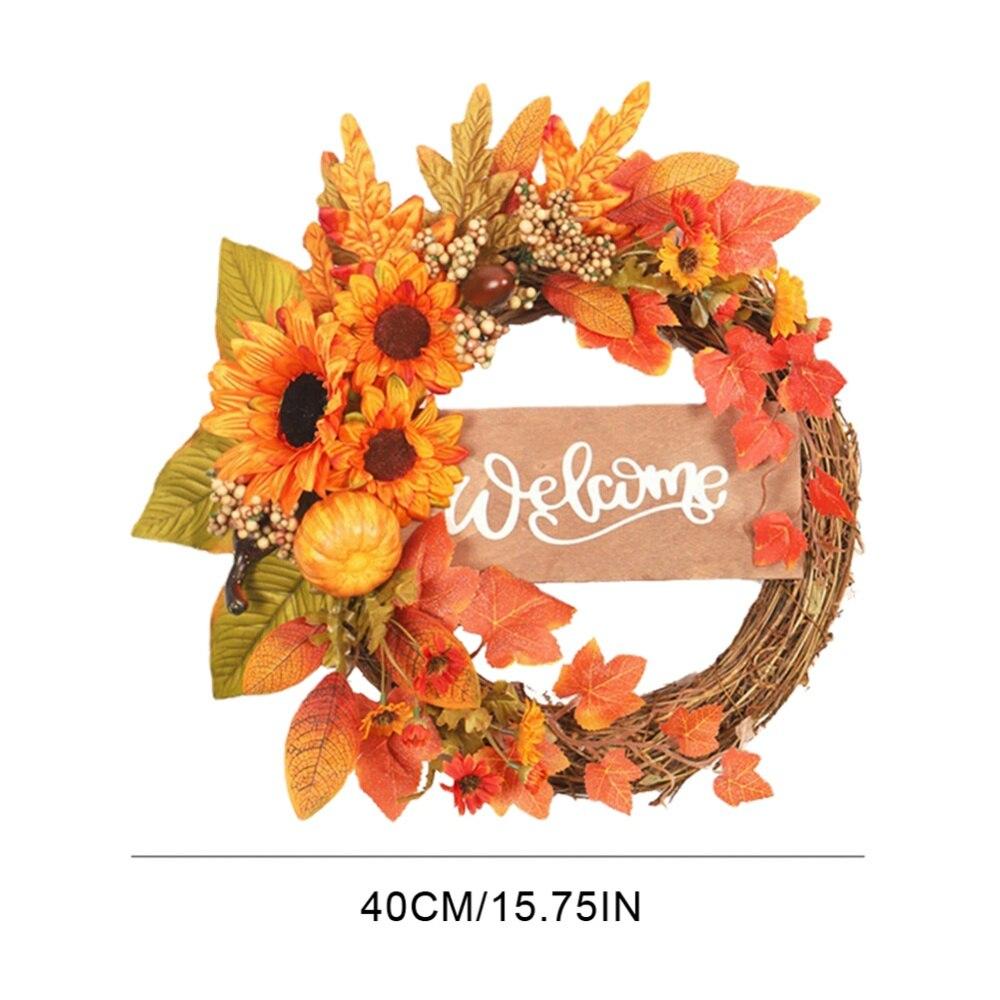 Maple Leaf Pumpkin Wreath Lifelike With Berries Hmade Artificial For Halloween Thanksgiving Day Indoor Outdoor