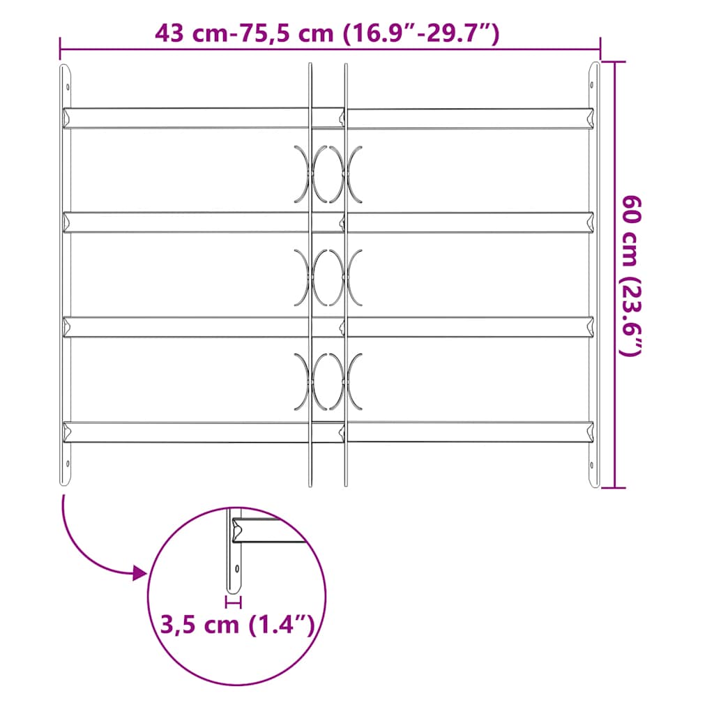 Adjustable Window Security Grille 500-650 Mm 4 Metal Bars