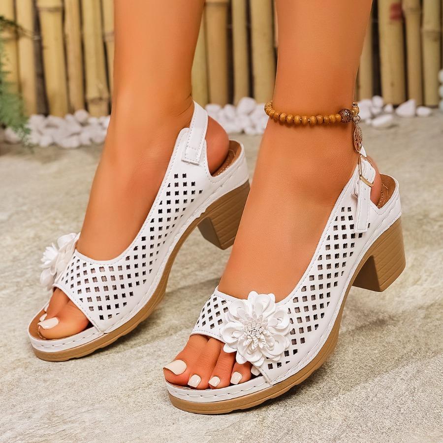 Summer New Arrival Women's High-Heel Sandals Large Size Fish-Mouth Block Heel Strappy Casual High-Heel Sandals
