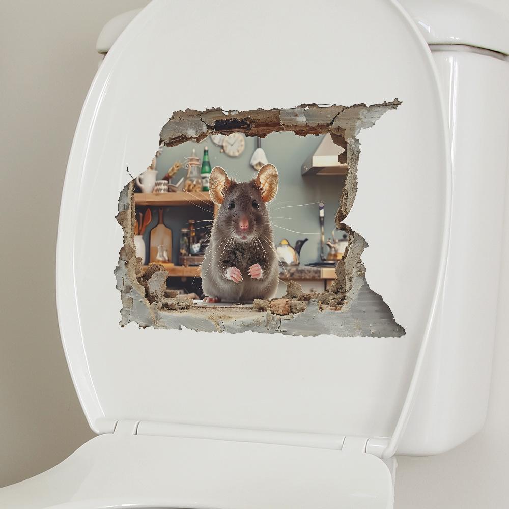 Creative Peek-a-Boo Mouse Hole Toilet and Wall Sticker Set Waterproof Self-Adhesive Removable Decal for Bathroom WC Decoration