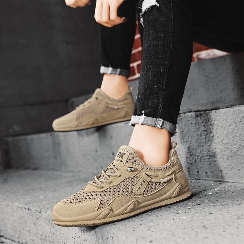 Summer New Fly-woven Large Mesh Breathable and Comfortable Outdoor Travel Shoes Free Lace-up Foot Cover Sports Low-top Trendy Men's Shoes