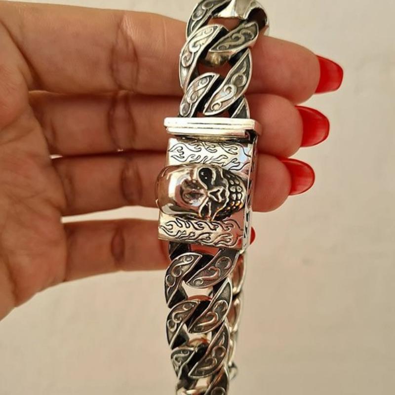 New Fashion Versatile Punk Retro Skull Cuban Bracelet Trendy Men's Fashion Watch Chain Jewelry