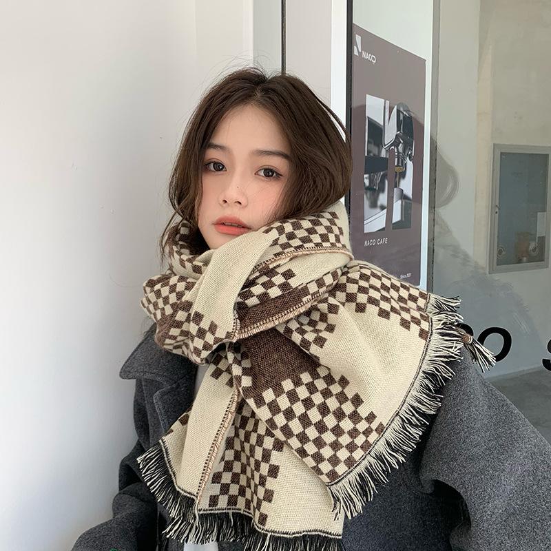 British Plaid Imitation Cashmere Scarf for Women in Autumn and Winter Versatile Student Thickened Scarf Shawl Dual Purpose Couple for Men
