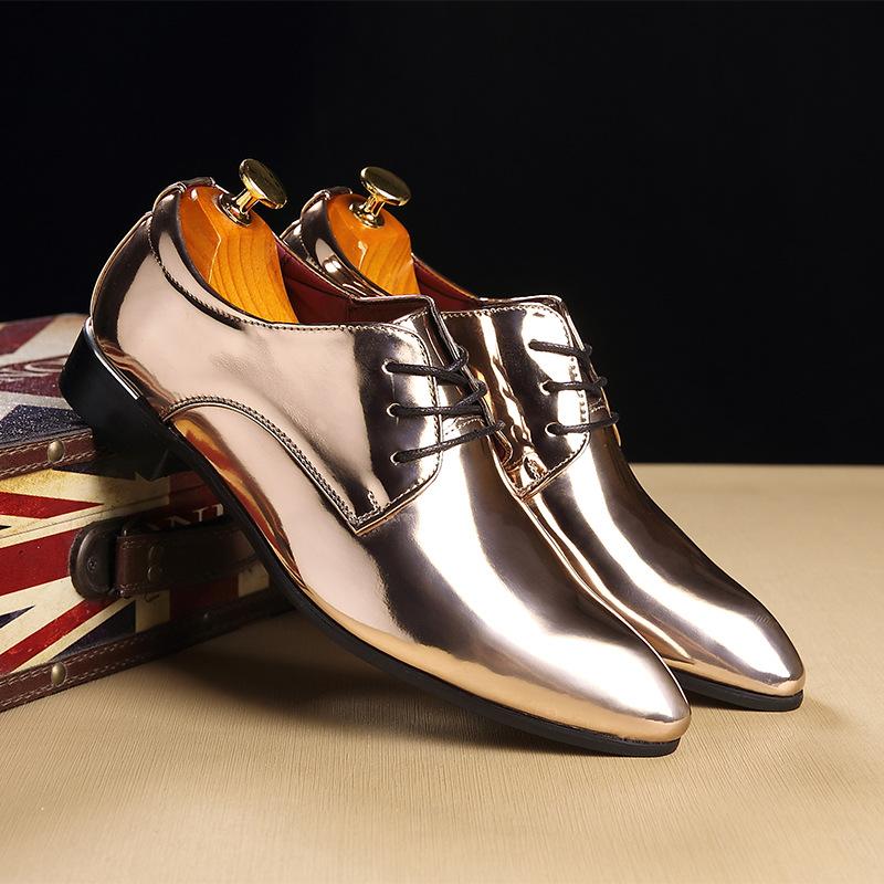 Men's Fashion Party Shoes British Pointed-toe Shiny Leather Mens Lace-Up Dress Business Office Shoes Men Wedding Oxfords Flats