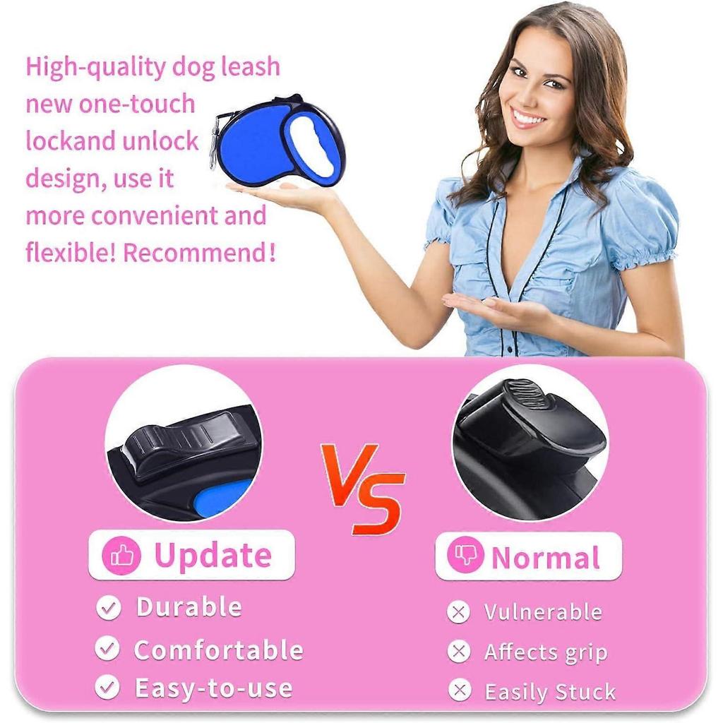 Leash, 5M Retractable, 360° Tangle-Free Smooth and Durable Nylon Strap with Non-Slip Handle, Suitable for Small and Medium Dogs (Royal Blue)