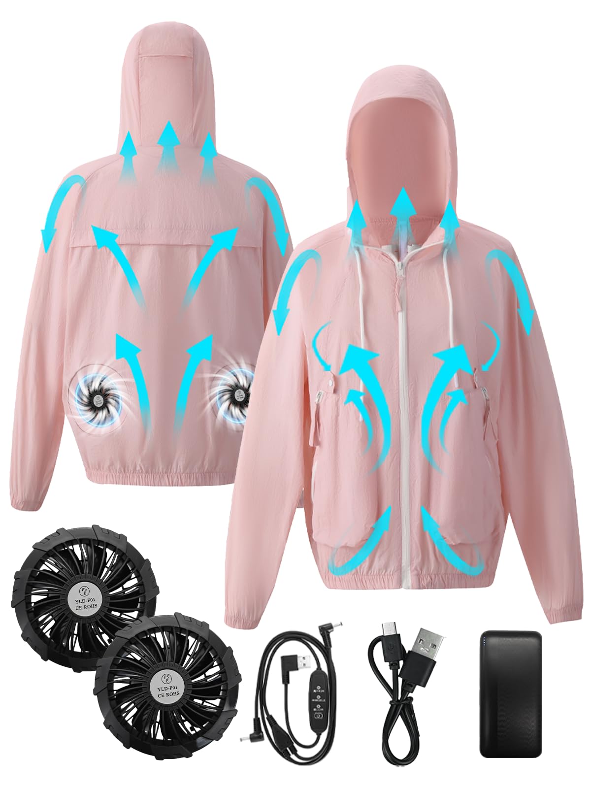 

YORIYOI Full Long 9 Fan High Airflow High Heatstroke Summer Cool for Men Women s Fan-Equipped Workwear, Set, Sleeves, Sunscreen, Air-Conditioned розовый