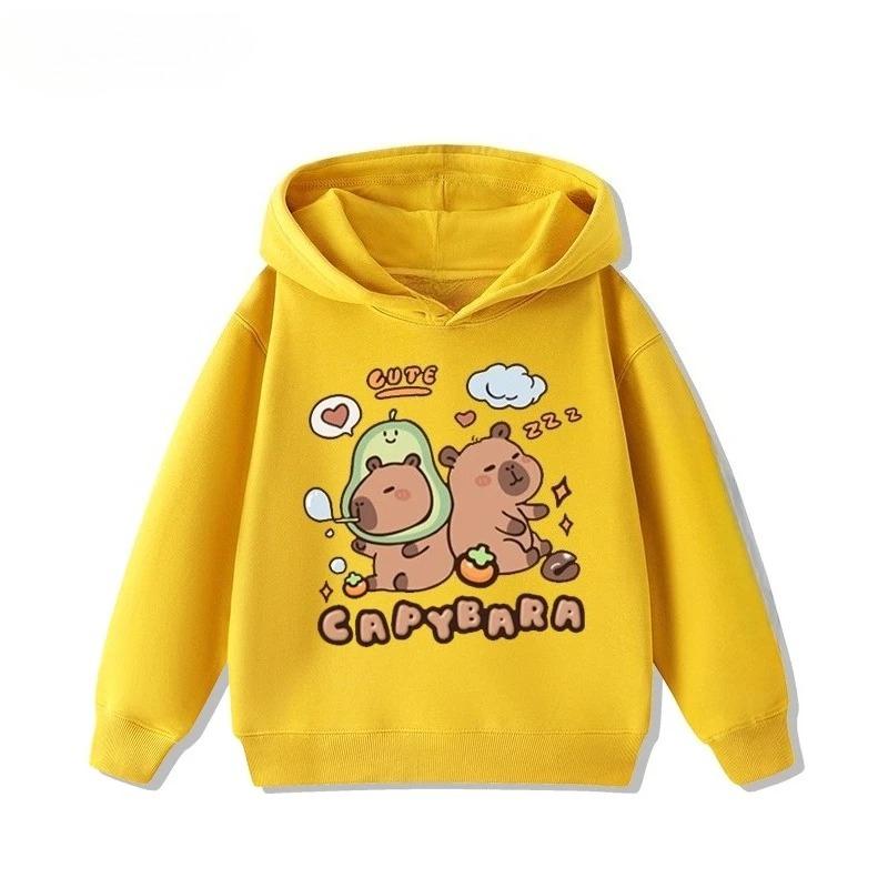Cartoon Fun Capybara Cute Print  Girls  Hoodie Fall and Winter Outdoor Leisure Sports Children's Hooded Sweatshirt