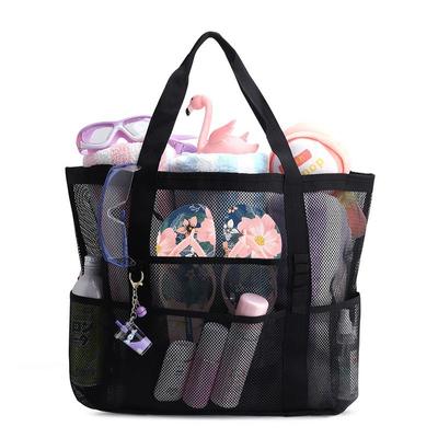 Borsa tote estiva in rete nera per donna Borsa da spiaggia cava intrecciata Borsa da viaggio portatile Borsa da palestra Shopper Tote Sport