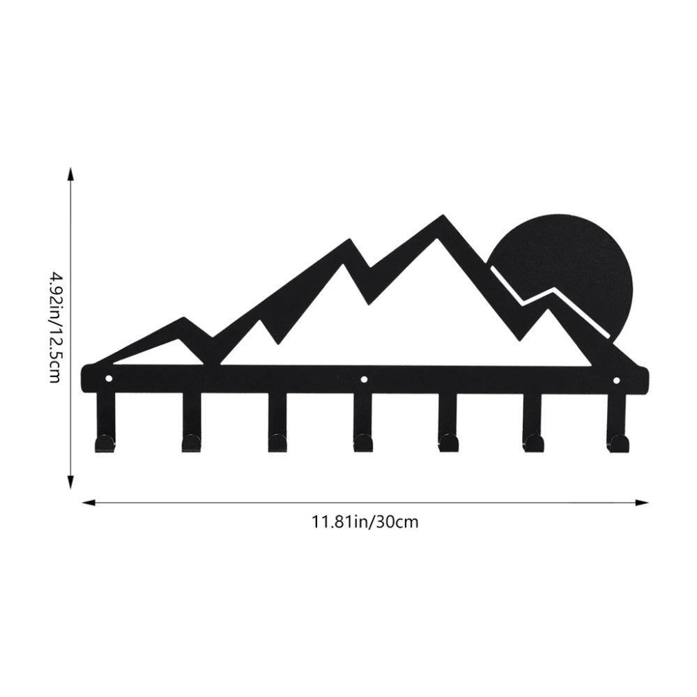 Mountain Metal Key Holder with 7 Hooks - Sunset Scenery Black Iron Wall Mounted Decorative Rack