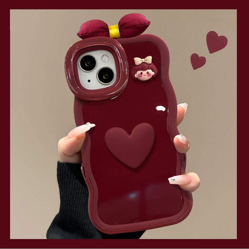 Love girl doll for apple 17promax mobile phone case iphone15 double bracket 16 bow 14 women