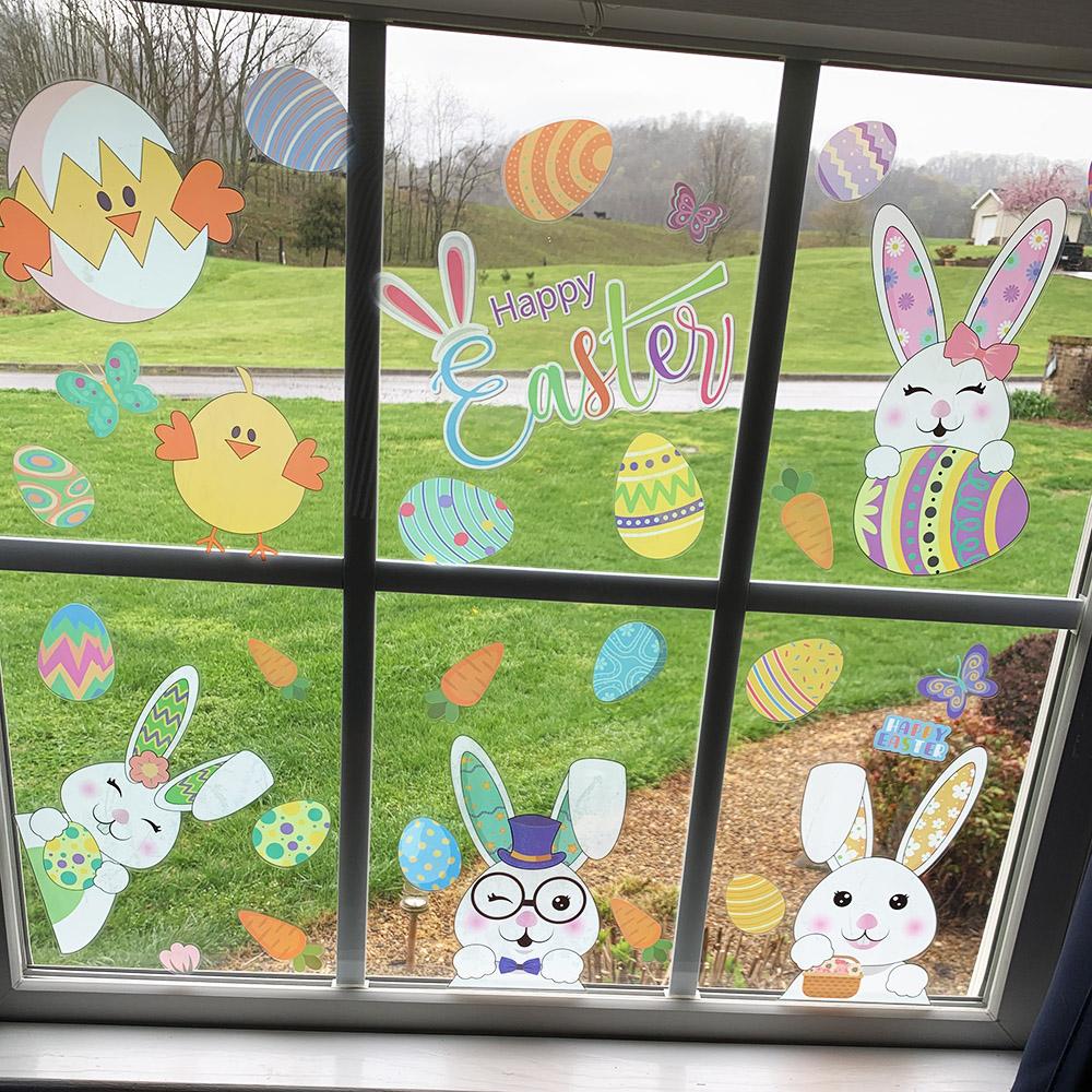 Easter Bunny Window Stickers Decorations cute Rabbit Eggs Carrot Chick Wall Sticker easter Home Party Ornaments Window Clings
