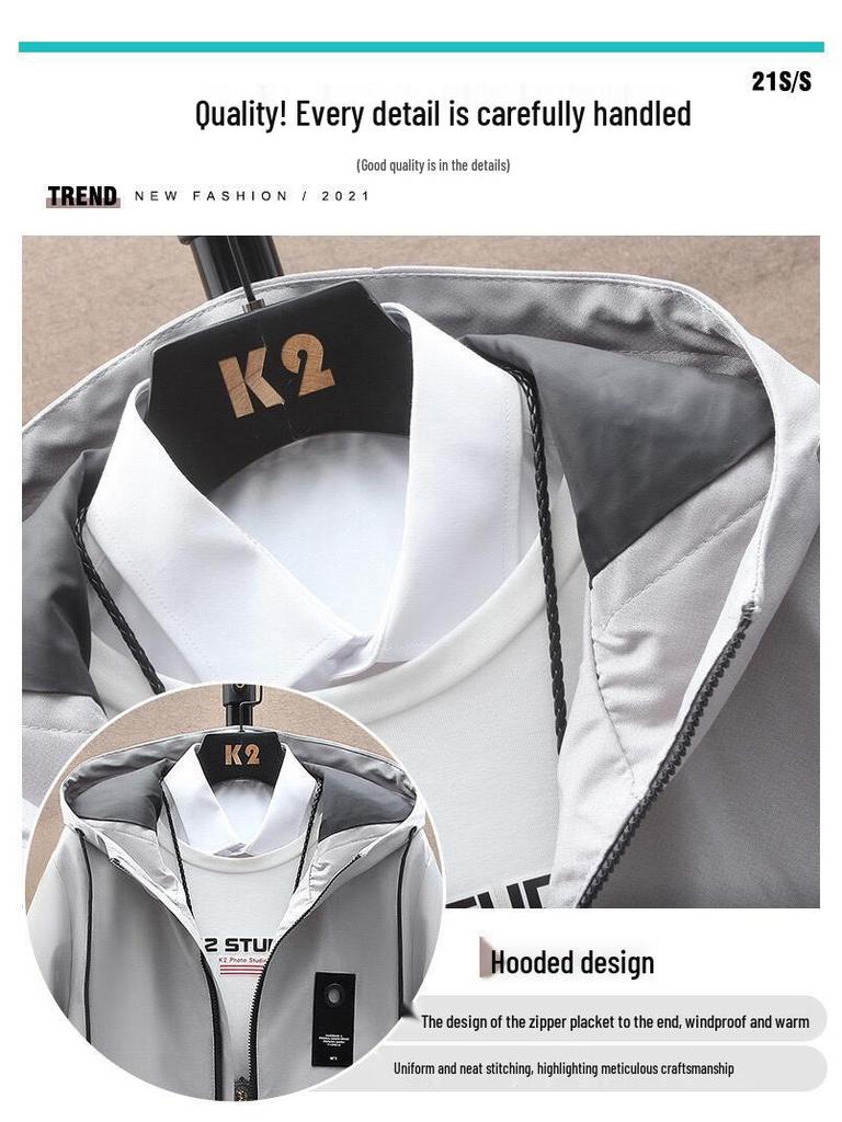 Men's Mid-Length Hooded Trench Coat - Autumn Casual Thin Design