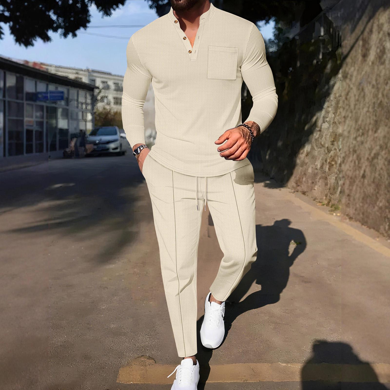 

Мужской повседневный однотонный костюм с брюками, воротником-стойкой и трехбортной застежкой, с длинными рукавами XXXL хаки