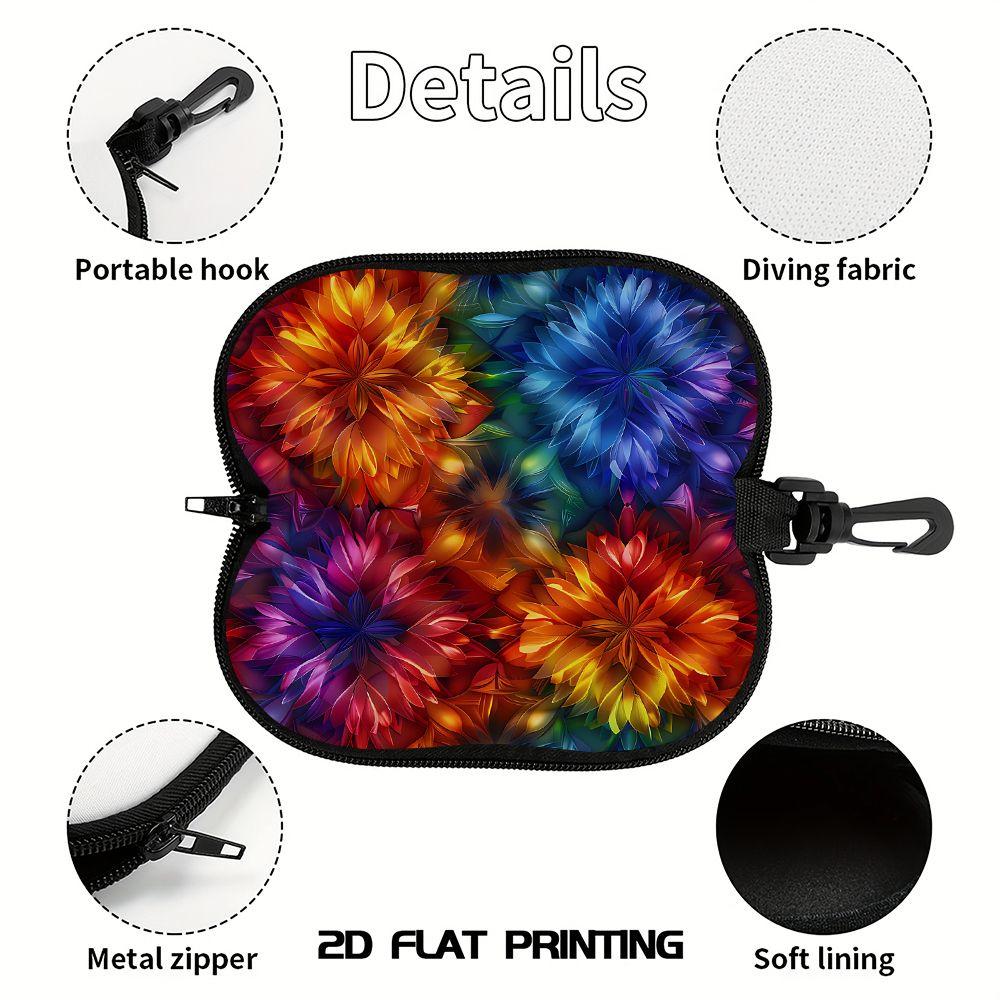 Vibrant Colorful Floral Print Sunglasses Case, Zipper Eyeglasses Protective Holder, Stylish Travel Spectacle Pouch for Women Men Daily Accessories