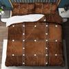 3Pcs Vintage Leather Studded Duvet Cover Set,Brown Textured Rustic Chic Bedding With Pillowcases,Luxury Thanksgiving Decor