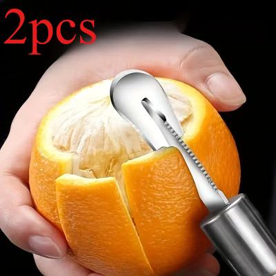 2pcs Stainless Steel Ergonomic Peeler for Oranges and Lemons - Curved Handle for Effortless Citrus Peeling,Creative Kitchen Tool Ideal for Restaurants