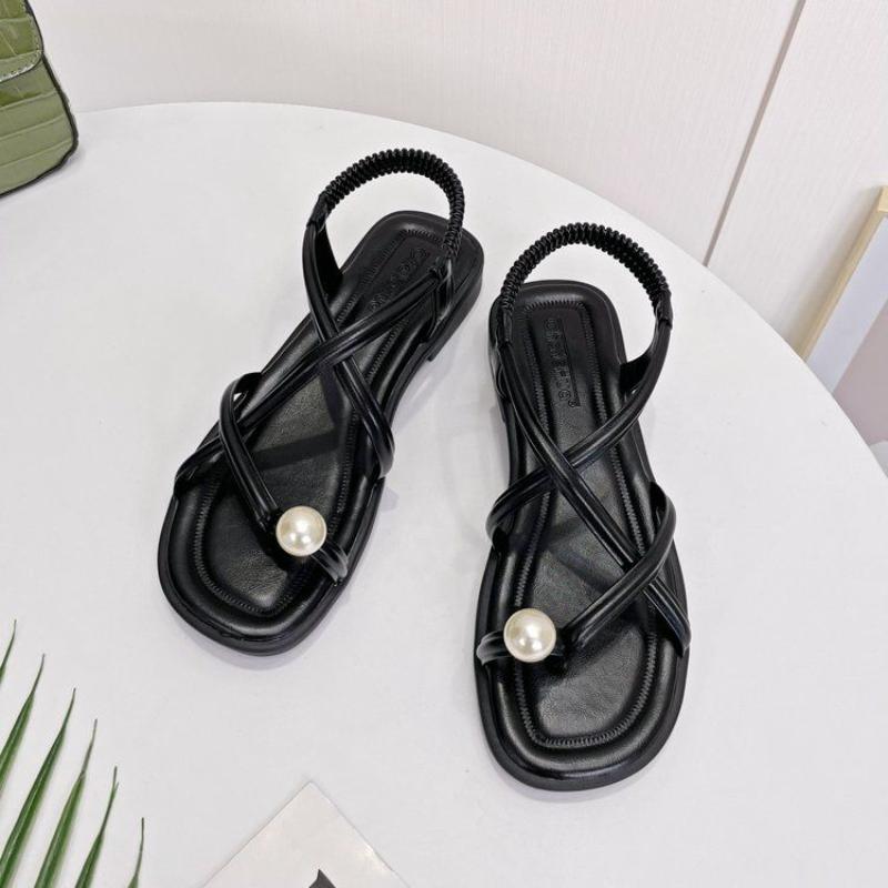 Women's Sandals Flat Rubber Roman Style Pearl Beach Ladies Shoes Original Vintage Chic and Elegant New Breathable Fashion Vip