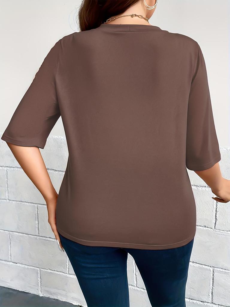 Plus Size Women's Mid-Sleeve Cardigan Jacket - Lightweight, Solid Color, 2026 New Arrival