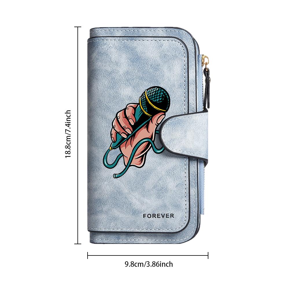 Fashion Handheld Mic Pattern Long Wallet Forever Multi Card Slot Zipper Purse