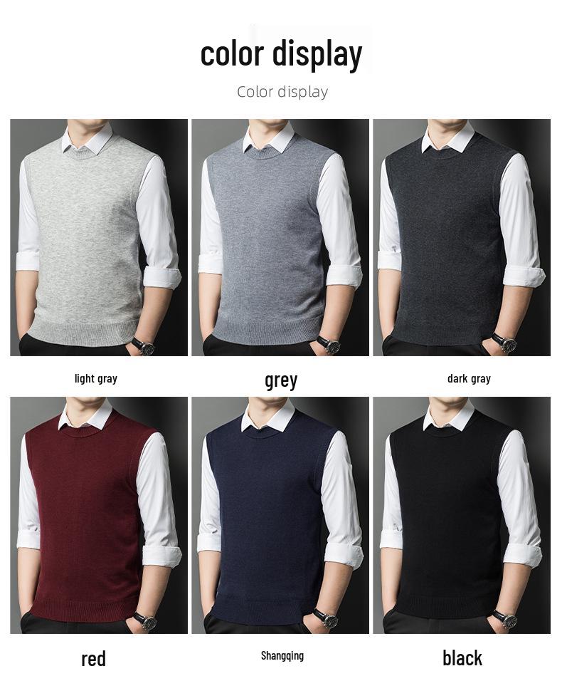 Men's Sleeveless Knit Cardigan: Autumn/Winter Solid Color Round Neck Vest
