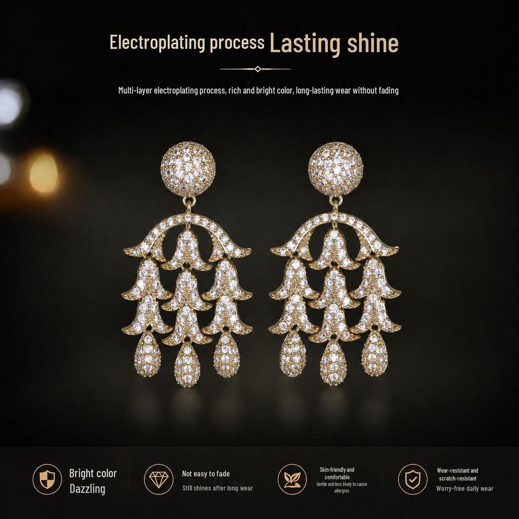 Elegant Trumpet Flower Zircon Earrings: High-Quality S925 Silver Needle, Versatile Medium-Length Design for Women