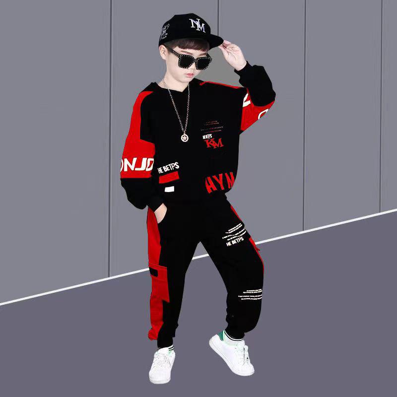 Spring Autumn Children Hooded Sweatshirt + Sweatpants Set Boy Letter Print Casual Sports 2-piece Suit Kids Hoodie Sportswear