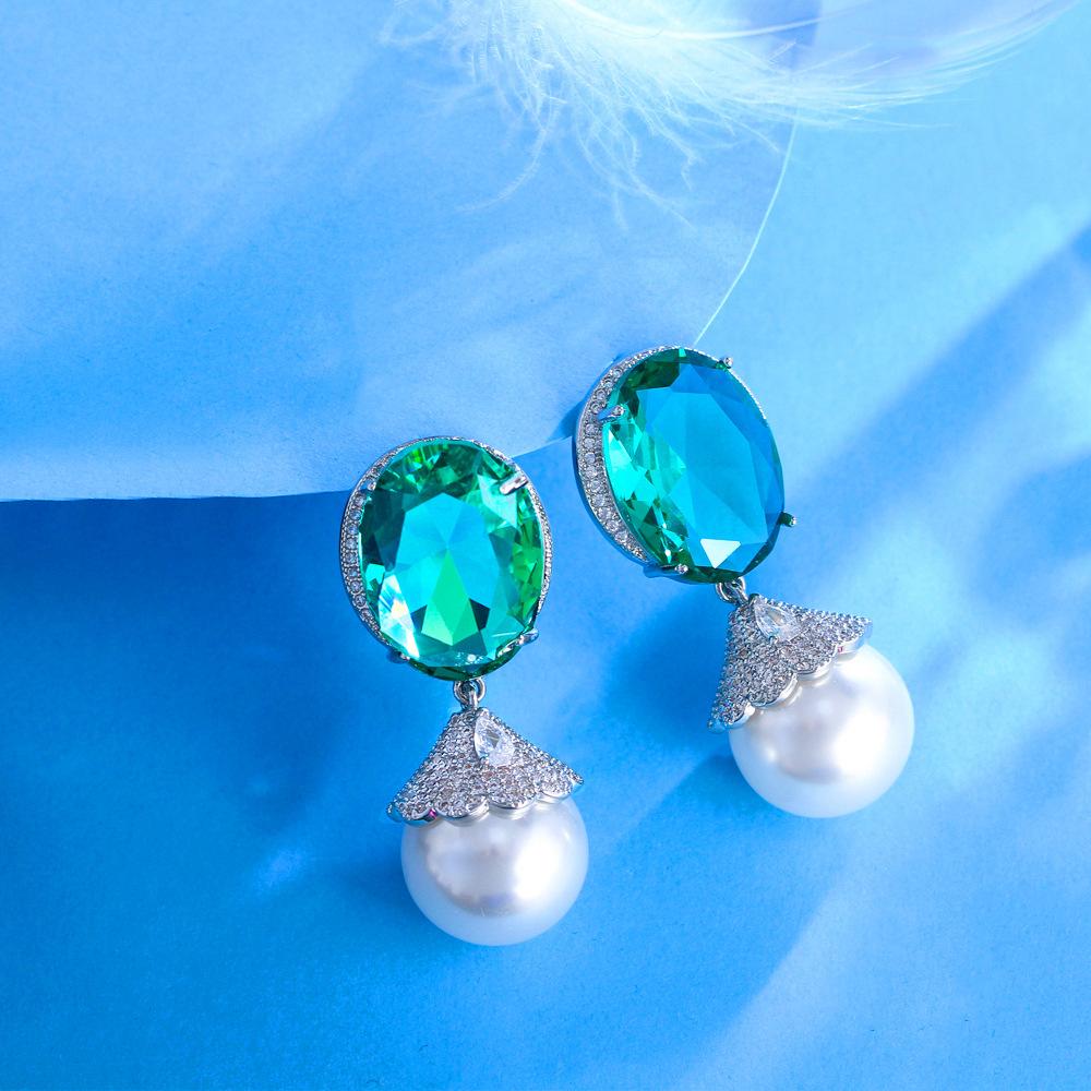 Nadel Temperament Simulation Paraiba Turmalin Smaragd Perle Ohrringe Anhänger Zirkon Ohrschmuck