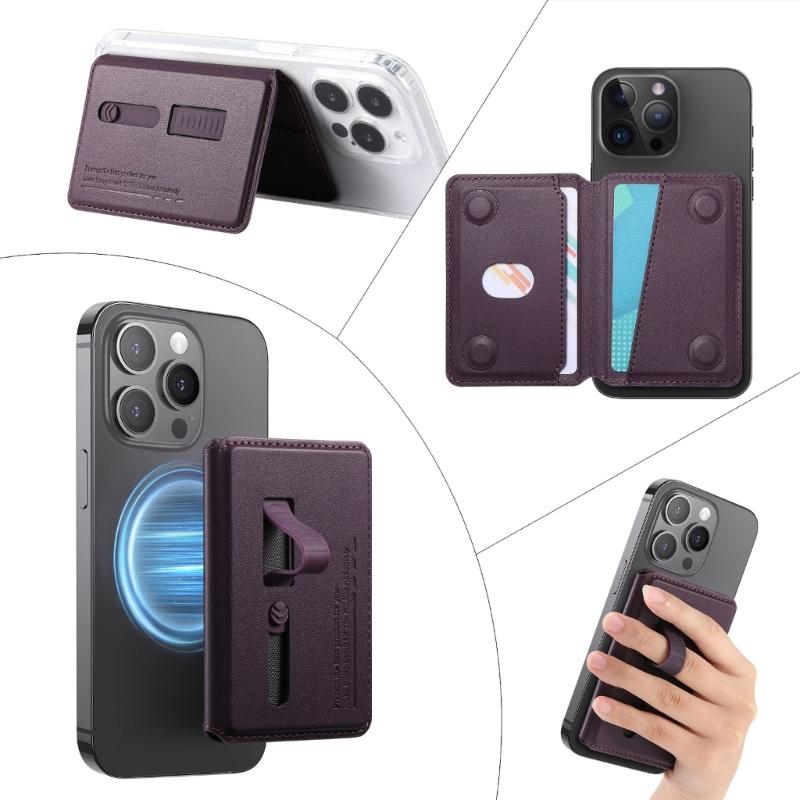 Adjustable Viewing Angle Phone Stand Card Storage Foldable Design Magnetic Backing PU Leather Construction