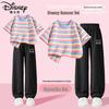 Girls' Summer Striped Short-Sleeve Anti-Mosquito Pants Set