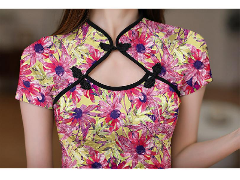 Women's Chinese Style Floral Qipao Dress: Hollow-Out, Frog Button, Slim-Fit, Split Midi Skirt for Summer.