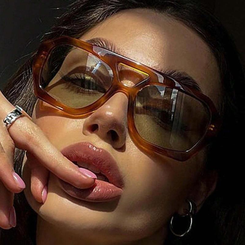 Fashionable Square Sunglasses For Men Women Dual Beam Retro Unique Ocean Lens Big Eyewear Unisex Sun Glasses