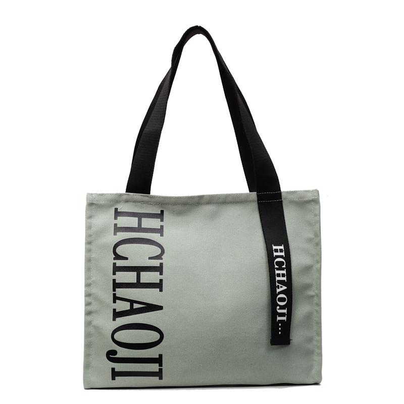 Letter Print Canvas Shoulder Bag Women's Travel Large Capacity Tote Bag Student Class Commuter Bag