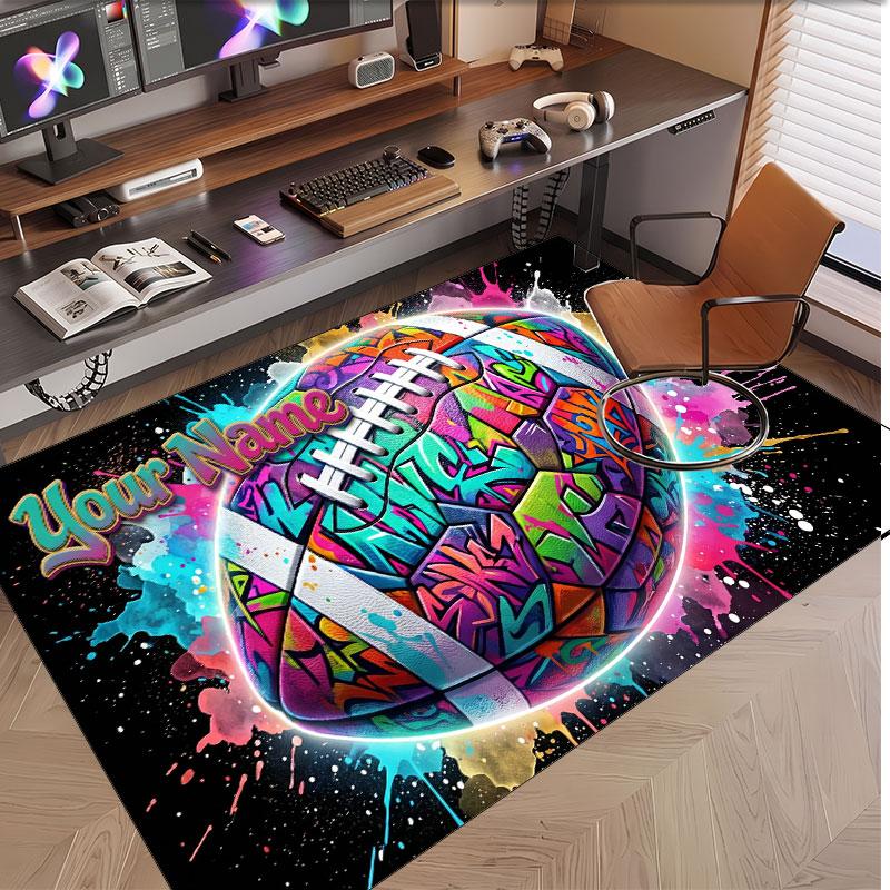 American Football Theme Soft Crystal Velvet Rug Custom Name & Text Print Non Slip Floor Rug for Bedroom Living Room