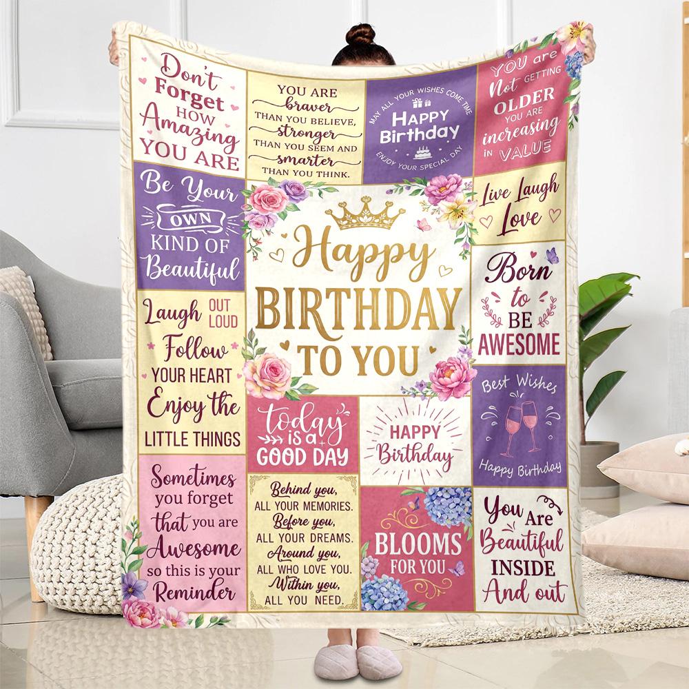 Floral Birthday Celebration Blanket Soft Warm Cozy Perfect for Livingroom Bed Bedding All-Season Use Playful Design Gifts For Family Or Friends