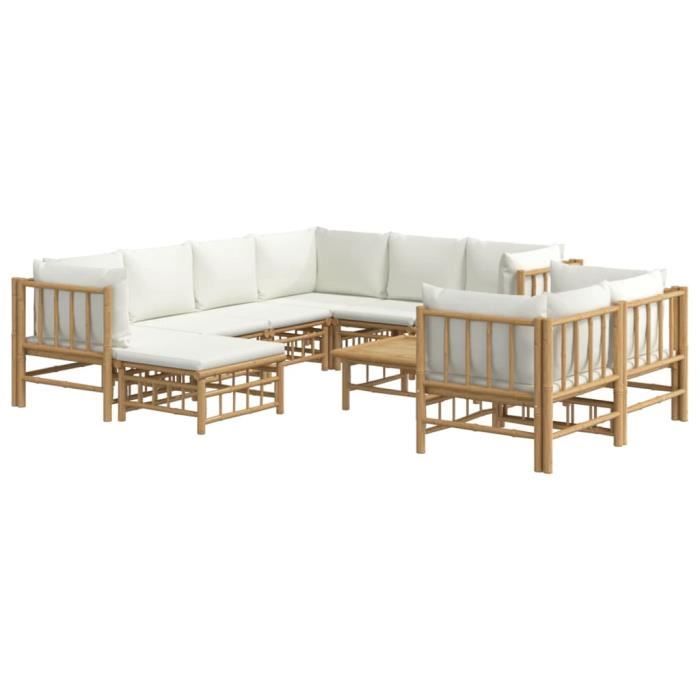 VidaXL Garden Lounge Set 10 Pcs with Cream White Cushions Bamboo 3155192
